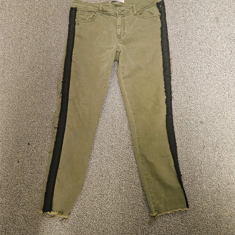 Zara Basic Z1975 Denim Womens 10 32x27 Green w/Black Embellished